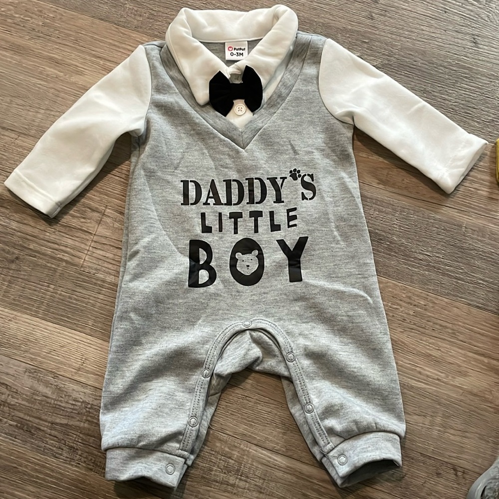 🩶 NWOT PATPAT Newborn 0-3M DADDY’S BOY 1 Piece ROMPER Long Sleeve Jumpsuit NWOT